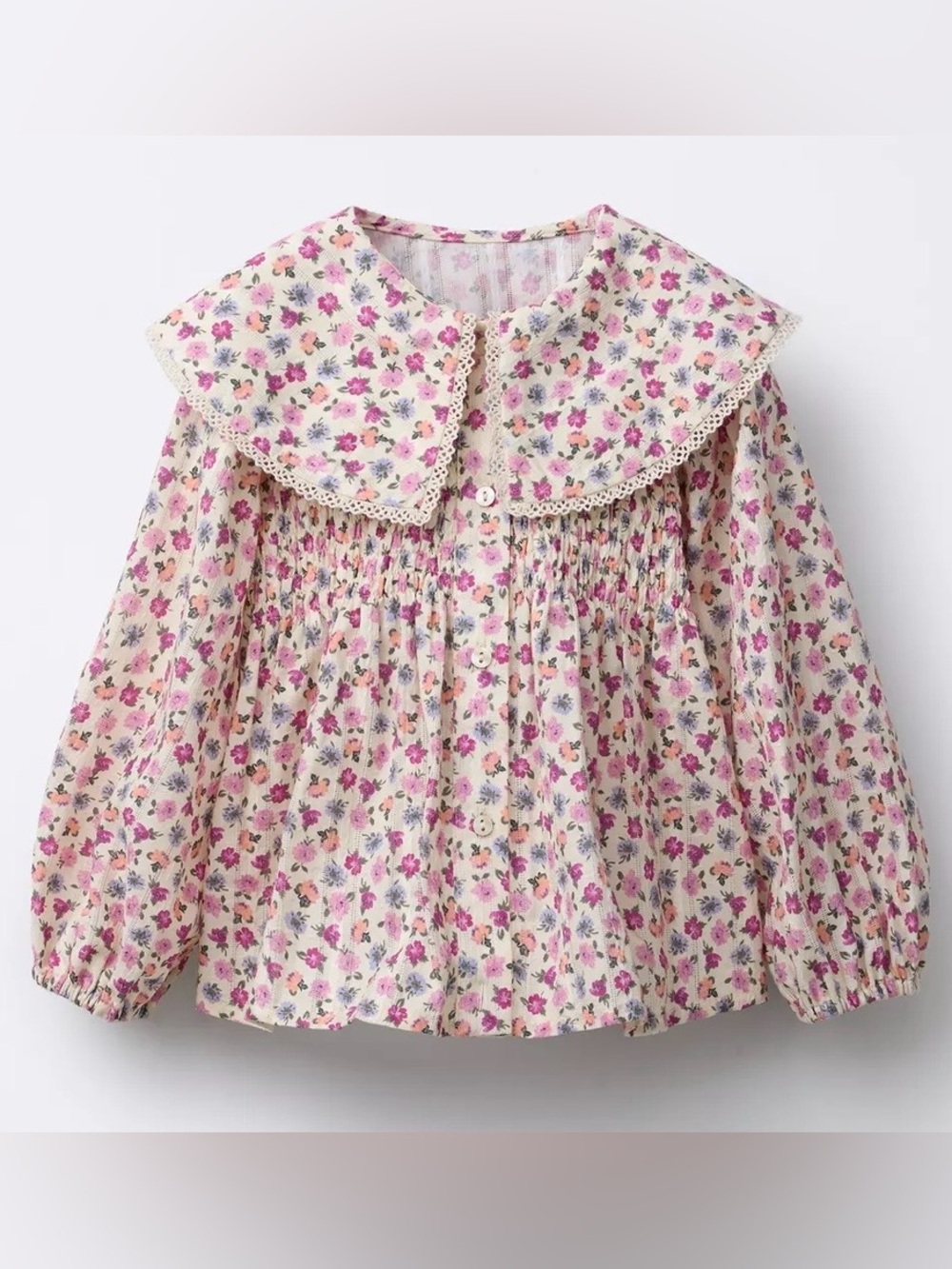 Zara Girls' Pink Floral Peter Pan Collar Blouse, 3T